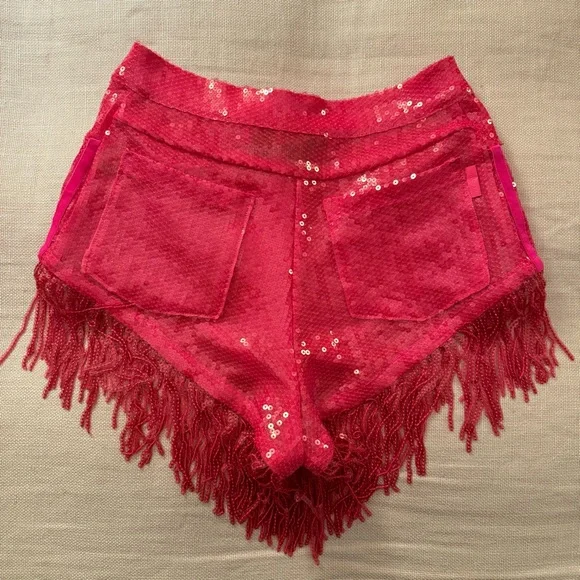 NWOT Adidas x IVY PARK Triple Pink Sequin Shorts with Fringe, size S - Picture 7 of 8